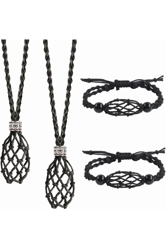 4 PCS Crystal Cage Necklace Holder Empty Stone Holder Replacement Hand-Woven Cord with Adjustable Length[p481]