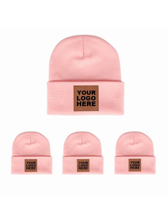 4-PCS Custom Leather Patch Beanie Hats | Heavyweight Acrylic Knit, One Size Fits All, High Elasticity, Perfect Gift Set