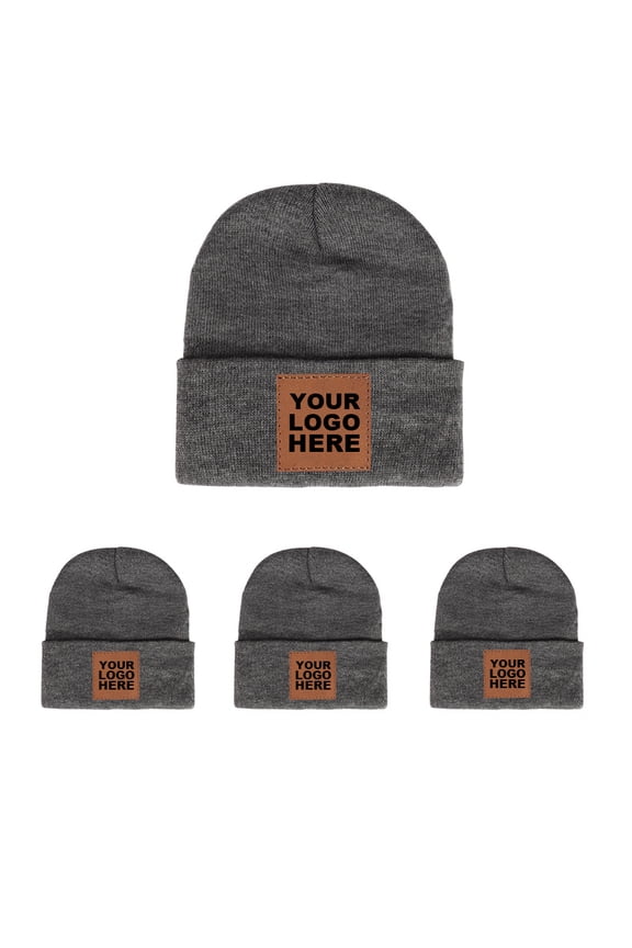 4-PCS Custom Leather Patch Beanie Hats | Heavyweight Acrylic Knit, One Size Fits All, High Elasticity, Perfect Gift Set