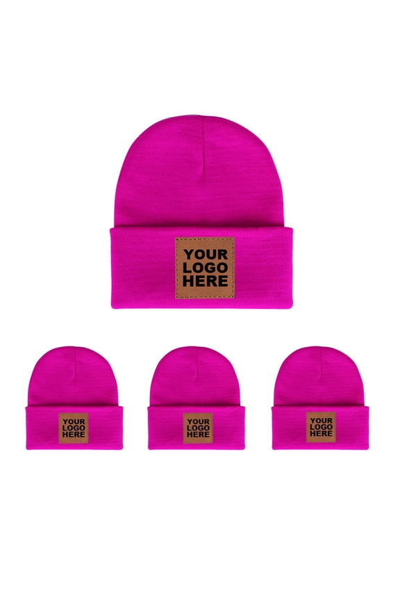 4-PCS Custom Leather Patch Beanie Hats | Heavyweight Acrylic Knit, One Size Fits All, High Elasticity, Perfect Gift Set