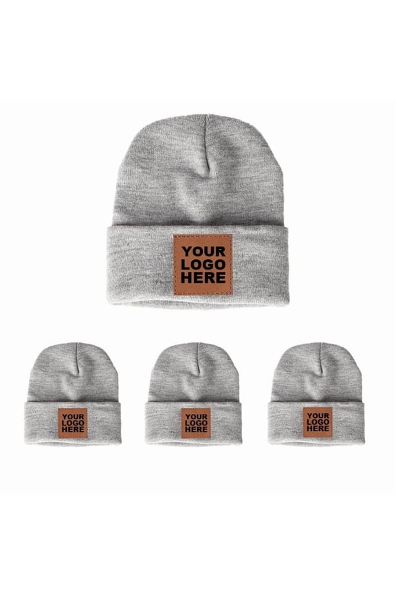 4-PCS Custom Leather Patch Beanie Hats | Heavyweight Acrylic Knit, One Size Fits All, High Elasticity, Perfect Gift Set
