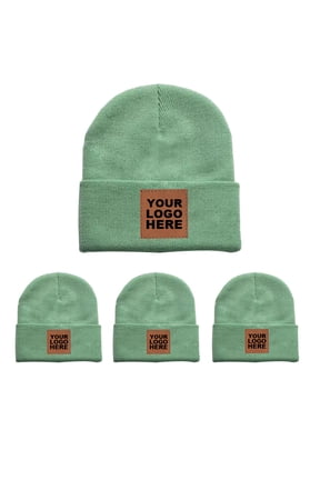 4-PCS Custom Leather Patch Beanie Hats | Heavyweight Acrylic Knit, One Size Fits All, High Elasticity, Perfect Gift Set