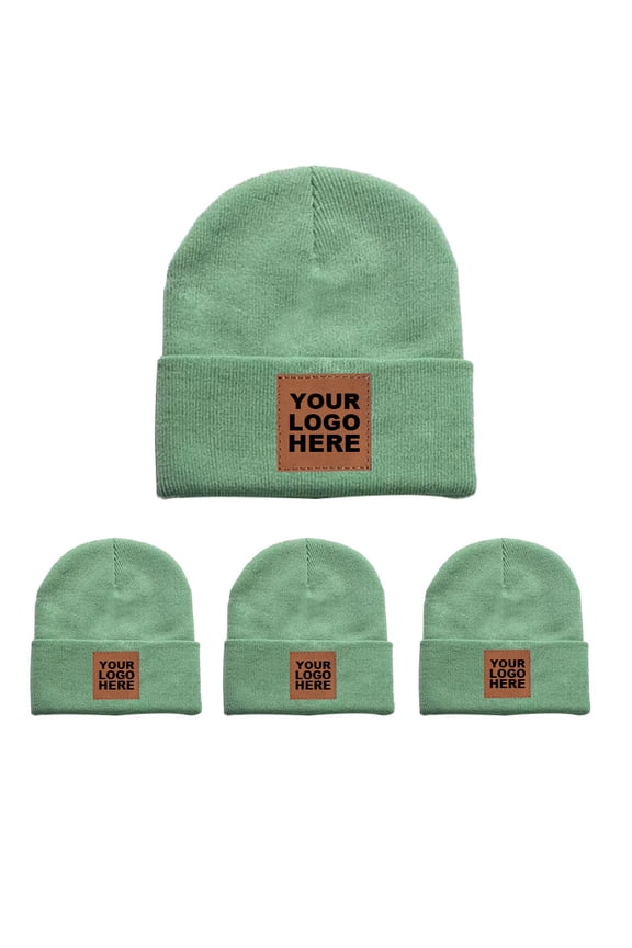 4-PCS Custom Leather Patch Beanie Hats | Heavyweight Acrylic Knit, One Size Fits All, High Elasticity, Perfect Gift Set