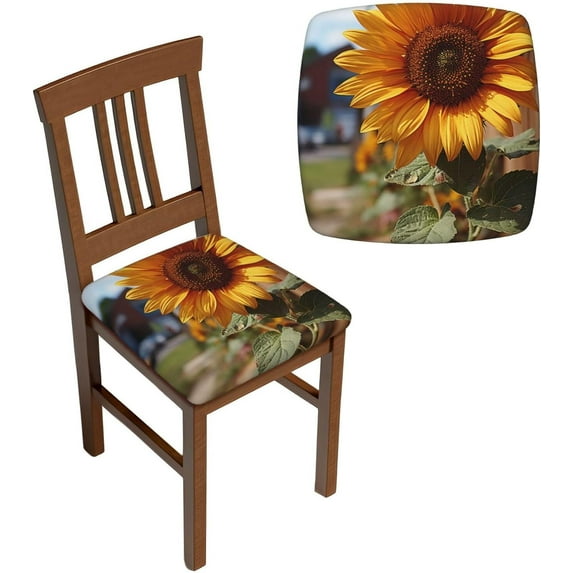4 PCS Dining Chair Seat Covers Set Farm Sunflower Stretch Removable Chairs Covers Washable Seat Cushion Slipcovers Protector for Dining Room Kitchen Chairs