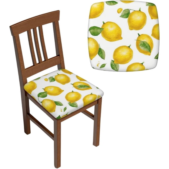 4 PCS Dining Chair Seat Covers Set Yellow Lemon Stretch Removable Chairs Covers Washable Seat Cushion Slipcovers Protector for Dining Room Kitchen Chairs