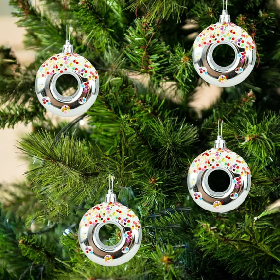 4 PCS Donut Dessert Ornaments Set, Hanging Christmas Tree Candy Gift, Christmas Donut Dessert Pendant Ornament Set for Xmas New Year Easter Birthday Home Party Supplies