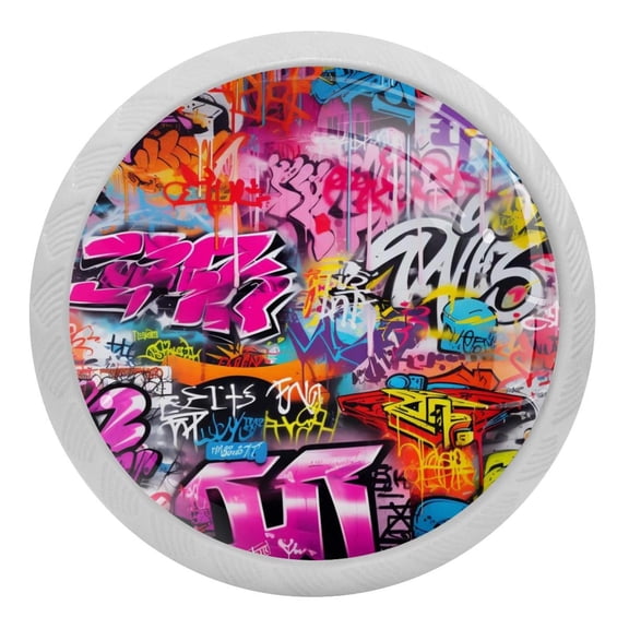 4 PCS Doodles Art Painted Crystal Glass Round Cabinet Knob Drawer Pull Handle Glowing in The Dark for Kitchen, Cupboard, Dresser, Wardrobe, etc