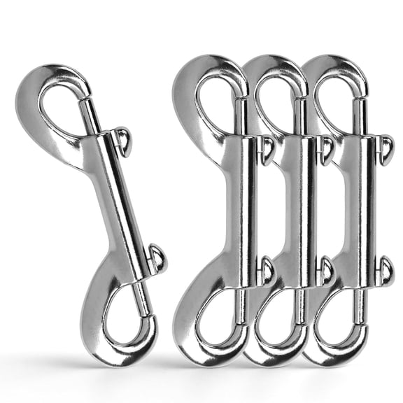 4 PCS Double Ended Snap Hooks, 3.5 Inch Zinc Alloy Metal Clips, Silver Trigger Snaps for Dog Leash, Key Holder, Water Bucket, Carabiner, Outdoor and Home Use