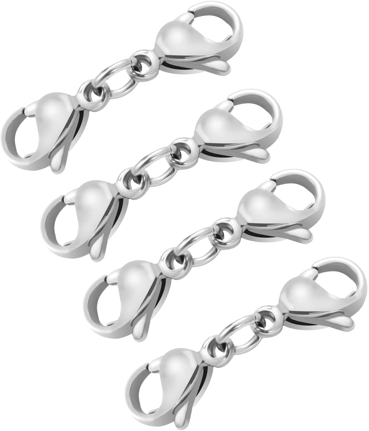 4 Pcs Double Lobster Clasp Extender, Double Claw Connector Silver Bracelet Extender Clasps Small Necklace Shortener Clasp for DIY Jewelry Making, 24mm