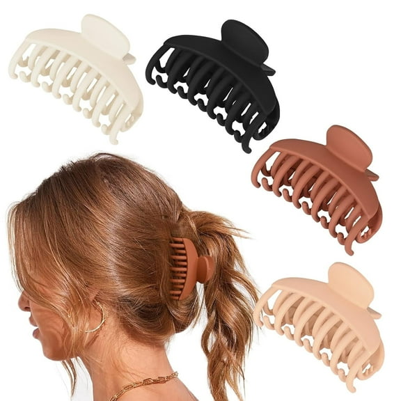 4 PCS Double Row Teeth Hair Claw Clips 2.5" Medium Hair Clips for Thin Hair Small Matte Clips Short Fine Hair Accessories for Women and Girls -Black Brown