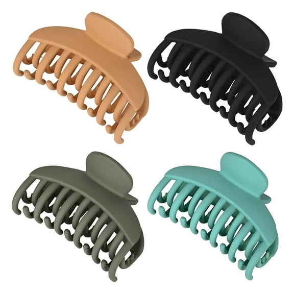 4 PCS Double Row Teeth Hair Claw Clips 2.5" Medium Hair Clips for Thin Hair Small Matte Clips Short Fine Hair Accessories for Women and Girls -Green Yellow