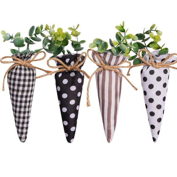 4 PCS Easter Artificial Fabric Carrots Plaid Striped Polka Dot Pattern Filled Easter Carrots Simulation Vegetable for DIY Easter Decoration Farmhouse Decorations