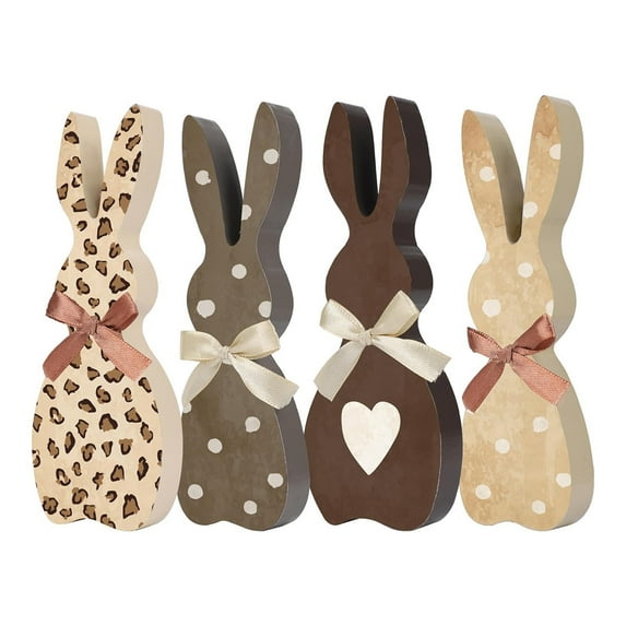 4 PCS Easter Bunny Wood Signs Farmhouse Wooden Bunny Table Centerpiece Easter Rustic Rabbit Tabletop Decoration For Easter Spring Home Tiered Tray Decor
