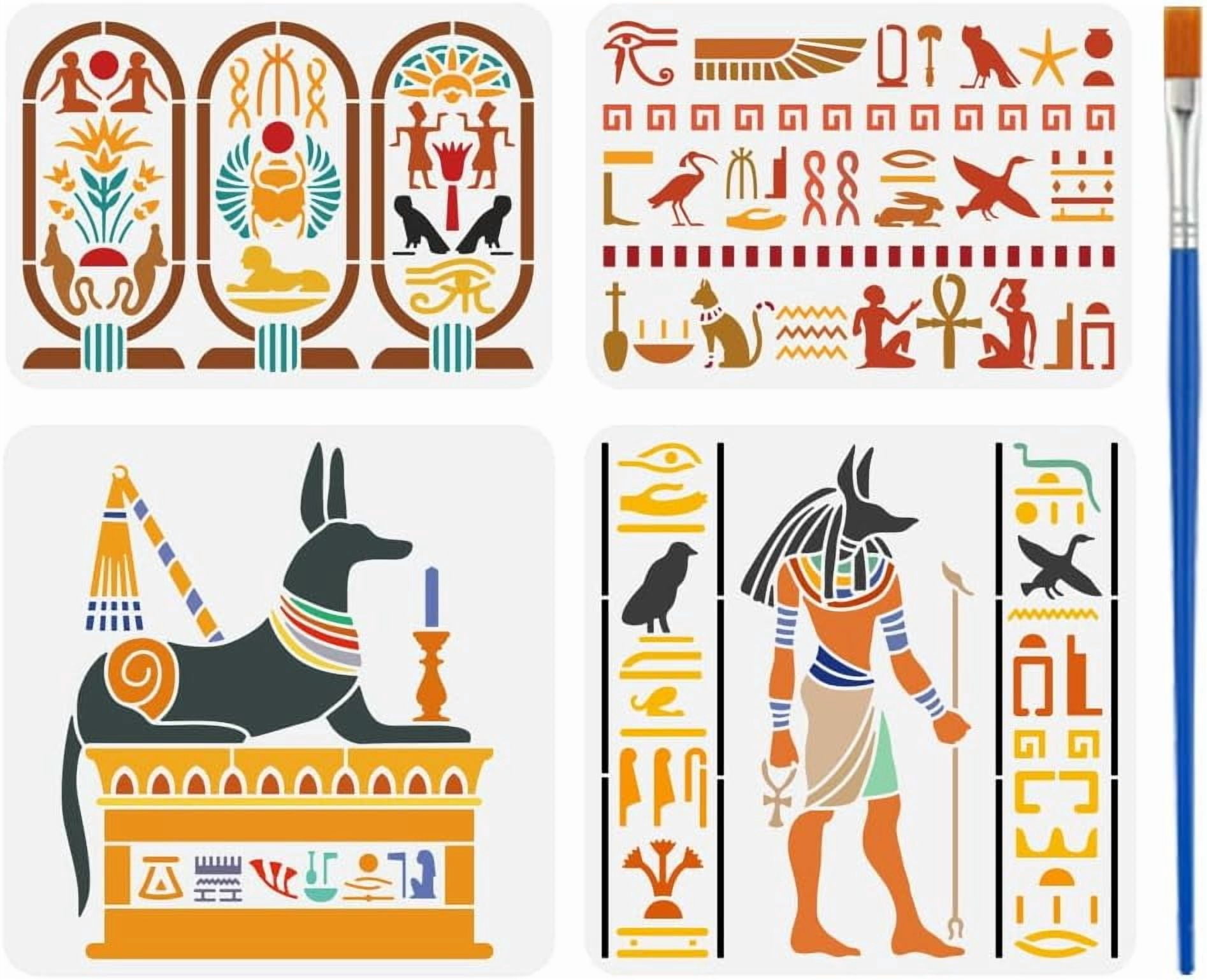 4 PCS Egyptian Symbols Stencil for Painting with Brush A4/11.8inch ...