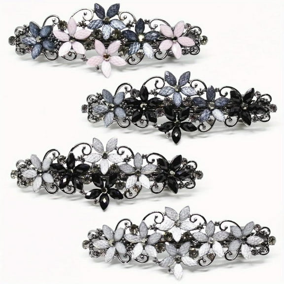 4 PCS Elegant Sparkly Glitter Rhinestones Flowers Hairpins - Vintage French Style Hair Barrettes, Clips and Accessoires for Women headband outdoor exercise clothing accessory