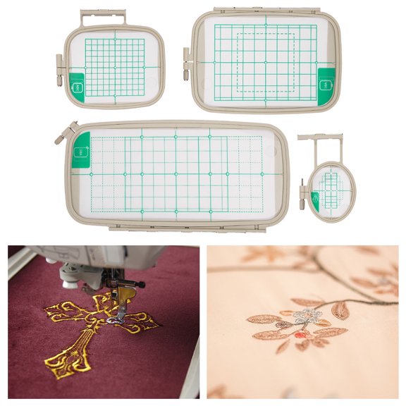 4 PCS Embroidery Machine Hoop Set for Brother, Plastic Embroidery Hoops with Clear Grid Lines & Adjustment Screws, 4 Sizes Compatible with PE770 PE800 SE1800 Innovis PC8500