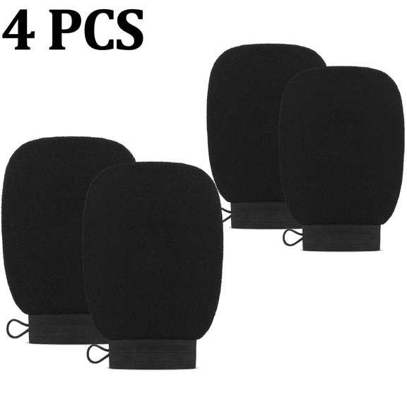 4 PCS Exfoliating Glove Body Scrubber - Exfoliating Mitt Dead Skin Remover, Shower Face and Body Exfoliator - Korean Style Skin Scrubber Washcloth - Spray and Self Tan Remover,Black