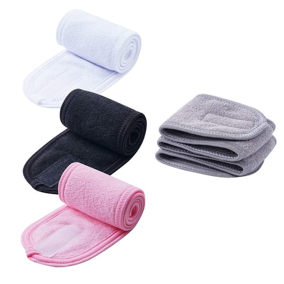 4 PCS Facial Spa Headbands(White, Black, PinkGray) Makeup Shower Bath Wrap Sport Headband Terry Cloth Stretch Towel with Magic Tape