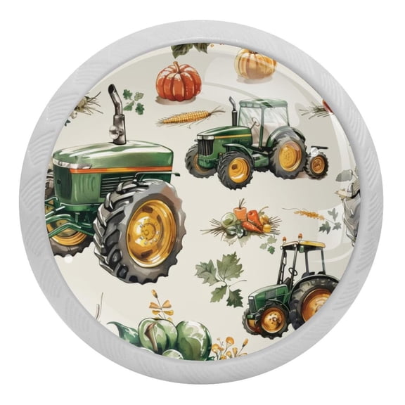 4 PCS Farm Pumpkin Corn and Tractors Crystal Glass Round Cabinet Knob Drawer Pull Handle Glowing in The Dark for Kitchen, Cupboard, Dresser, Wardrobe, etc