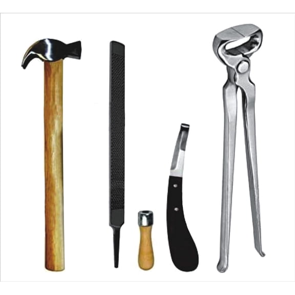 4 PCS Farrier Horse Hoof Kit with hoof nippers 12 inch and rasp & Knife and Wood Hammer