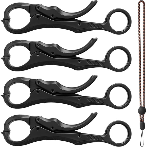 4 PCS Fish Lip Gripper, 5.7"Non-Puncture Replacement Fish Clamp, Lip Grippers Fishing with Anti-loss Rope, Fish Grabber for Fishing Cull Tag, Tournament Bass Fishing Culling System AccessoriesBlack)