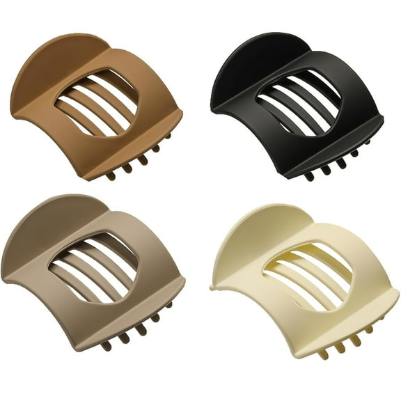 4 PCS Flat Claw Clips, Round Large Flat Hair Clips for Women,French Strong Hold Hair Barrettes for Thick Thin Hair