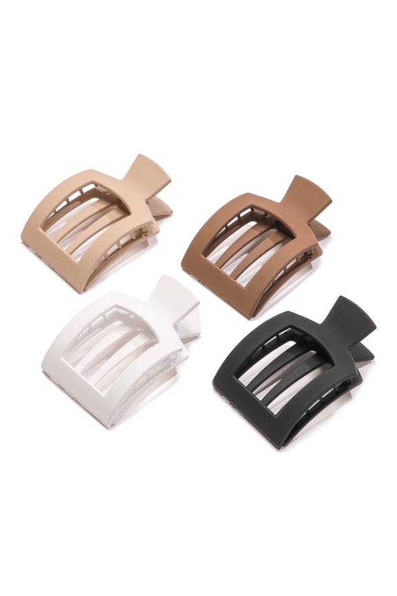 4 PCS Flat Hair Clips, Medium Square Flat Claw Clips for Women Girls, French Strong Hold Non-slip Hair Clips for Thick Thin Hair, Stylish Classic Hair Barrettes(Neutral Matte)