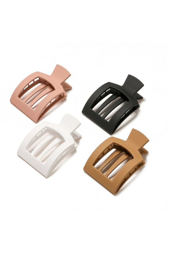 4 PCS Flat Hair Clips, Medium Square Flat Claw Clips for Women Girls, French Strong Hold Non-slip Hair Clips for Thick Thin Hair, Stylish Classic Hair Barrettes(Matte Pink))