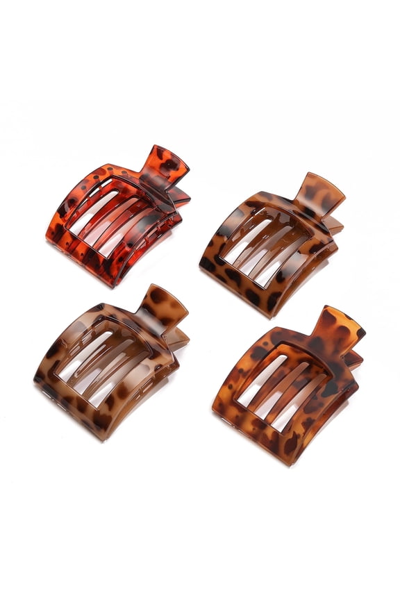 4 PCS Flat Hair Clips, Medium Square Flat Claw Clips for Women Girls, French Strong Hold Non-slip Hair Clips for Thick Thin Hair, Stylish Classic Hair Barrettes( Tortoise)
