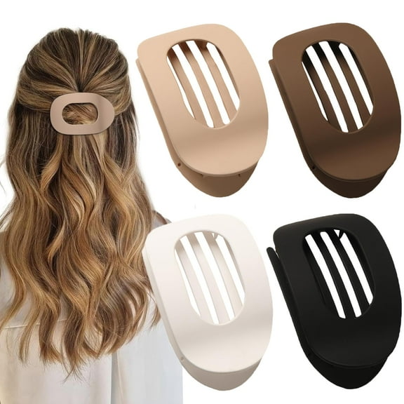 4 PCS Flat Hair Clips, Round Lay Down Claw Clips for Women Girls, French Strong Hold Hair Barrettes for Thick Thin Hair