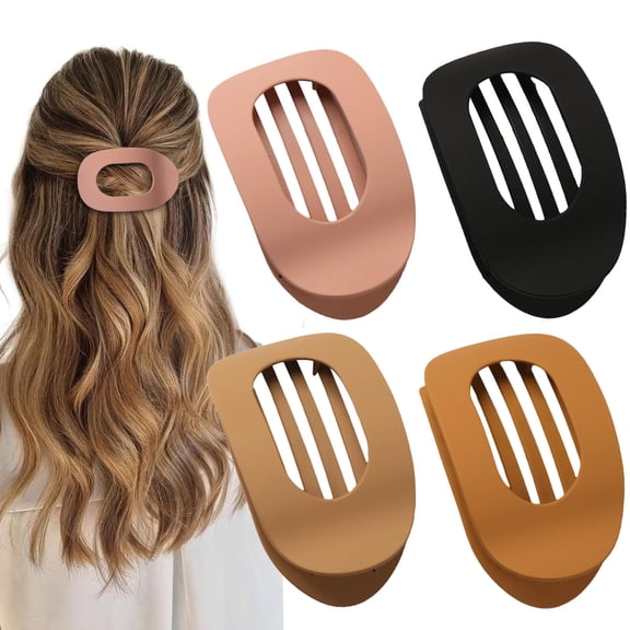 4 PCS Flat Hair Clips, Round Lay Down Claw Clips for Women Girls, French Strong Hold Hair Barrettes for Thick Thin Hair