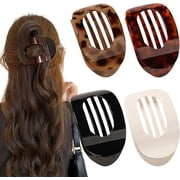 4 PCS Flat Hair Clips, Round Lay Down Hair Claw Clips for Women Girls, French Strong Hold Hair Barrettes for Thick Thin Hair,Comfortable Curved Flat Clips for Lying,Driving and More (Leopard)