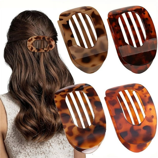 4 PCS Flat Hair Clips, Round Lay Down Hair Claw Clips for Women Girls, French Strong Hold Hair Barrettes for Thick Thin Hair,Comfortable Curved Flat Clips for Lying,Driving and More