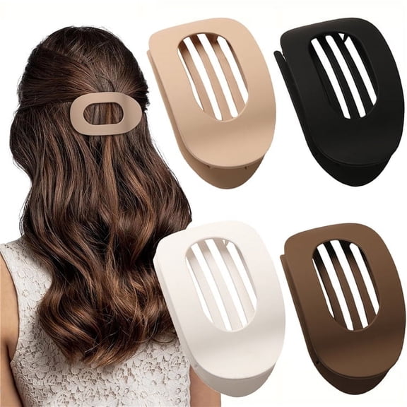 4 Pcs Flat Hair Clips for Thick Thin Hair, Round Lay Down Hair Claw Clips for Women Girls, Comfortable Curved Flat Clips for Lying,Driving and More