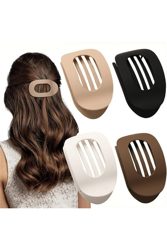 4 PCS Flat Hair Clips, Round Lay Down Hair Claw Clips for Women Girls, French Strong Hold Hair Barrettes for Thick Thin Hair,Comfortable Curved Flat Clips for Lying,Driving and More