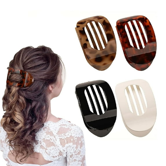 4 PCS Flat Hair Clips, Round Lay Down Hair Claw Clips for Women Girls, French Strong Hold Hair Barrettes for Thick Thin Hair,Comfortable Curved Flat Clips for Lying,Driving and More
