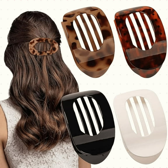 4 PCS Flat Hair Clips, Round Lay Down Hair Claw Clips for Women, Strong Hold Hair Barrettes for Thick Thin Hair,Lay Flat Hair Clip For Woman,Big Hair Clip