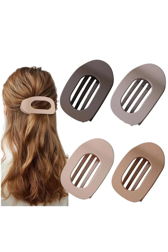 4 PCS Flat Hair Clips for Women, Medium Flat Hair Clips, Flat Claws Clips for Thick Thin Hair, Hair Claw Clips with Secure Hold Double Inner Teeth, Lay Down Claw Clip, Classic Hair Barrettes