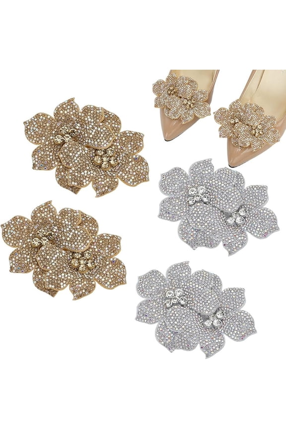4 PCS Floral Shoe Decorations Without Buckle Burlywood WhiteSmoke Handmade Rhinestone Shoe Decoration Charms Flower Shape Elegant Shoe Clips for DIY Crafts Bridal Shoes Bag Decoration