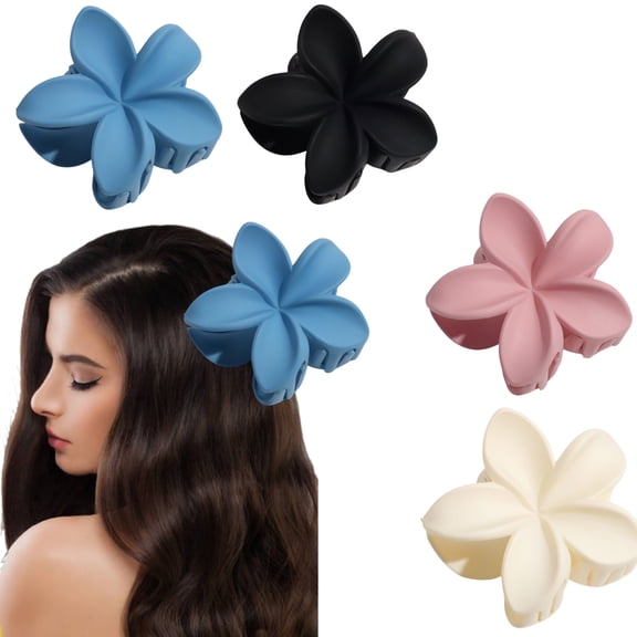 4 PCS Flower Claw Clips for Women 2.8 Inch for Thick Thin Curly Hair Accessories, Cute Girls Gifts, Beach Plumeria Pastel Colors, Style 3