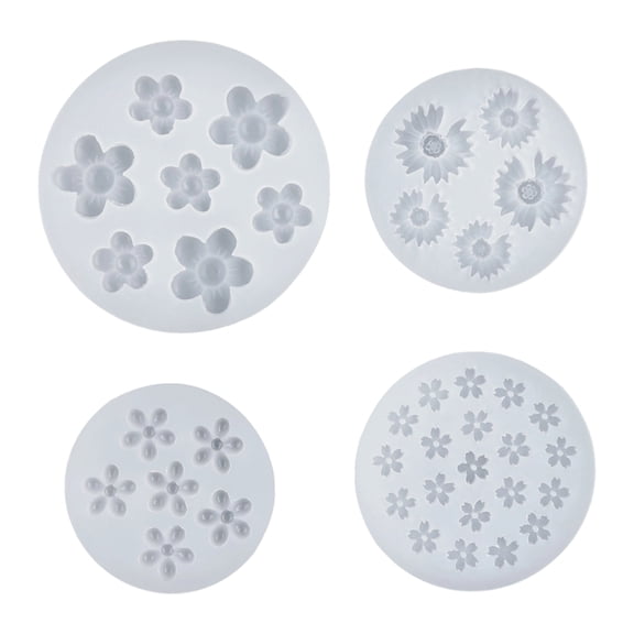 4 PCS Flower Silicone Mold Set for Fondant Chocolate Candy Cake Decorating Mini Blossom Daisy Baking Embossing Moulds