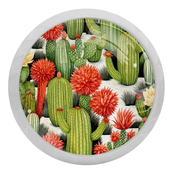 4 PCS Flowering Green Cactus Crystal Glass Round Cabinet Knob Drawer Pull Handle Glowing in The Dark for Kitchen, Cupboard, Dresser, Wardrobe, etc