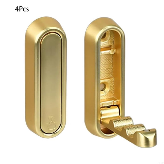 4 PCS Foldable Home Hanging Hooks for Doorway, Bathroom and Kitchen - Wall-mounted Hooks without Drilling - Made of Aluminum Alloy - Multi-functional Hooks - Gold Color