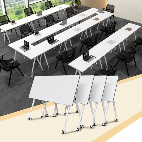 4 PCS Folding Conference Table, Conference Room Tables with Silent Wheels,61IN Modular Training Table Suitable for Offices Schools