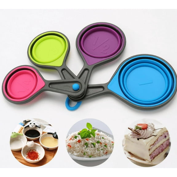 4 PCS- Food Grade Silicone Folding Measuring Spoon Baking DIY Tools Grain Flour CUP Weighing Spoon