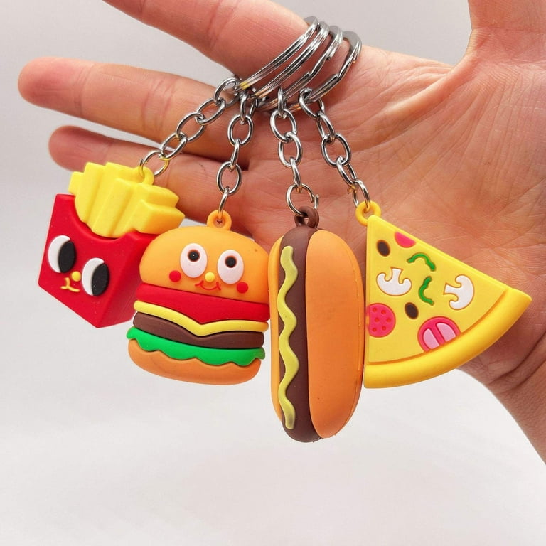 PCS Food Keychains Hamburger Keychains Pizza Keyring Fast Food
