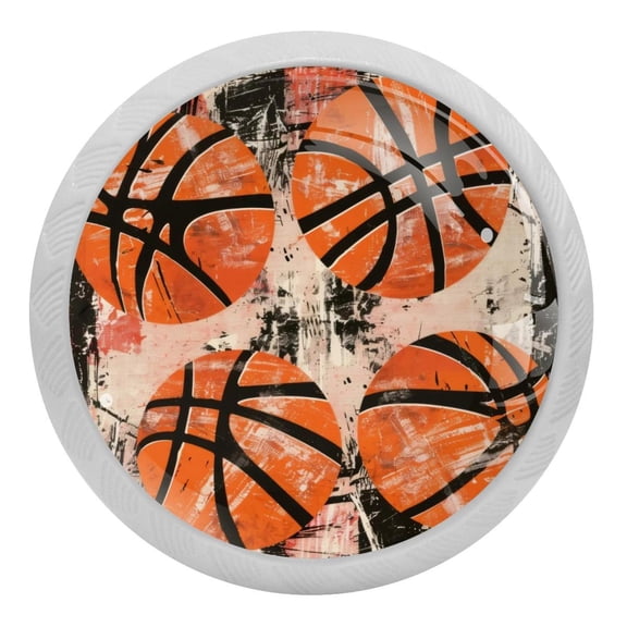 4 PCS Four Basketballs Crystal Glass Round Cabinet Knob Drawer Pull Handle Glowing in The Dark for Kitchen, Cupboard, Dresser, Wardrobe, etc