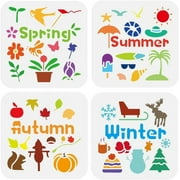 4 PCS Four Seasons Stencils for Painting 5.9x5.9inch Small Patterns Templates Spring Summer Autumn Winter Stencils Daily Theme Drawing Templates for Painting on Wood Fabric Canvas