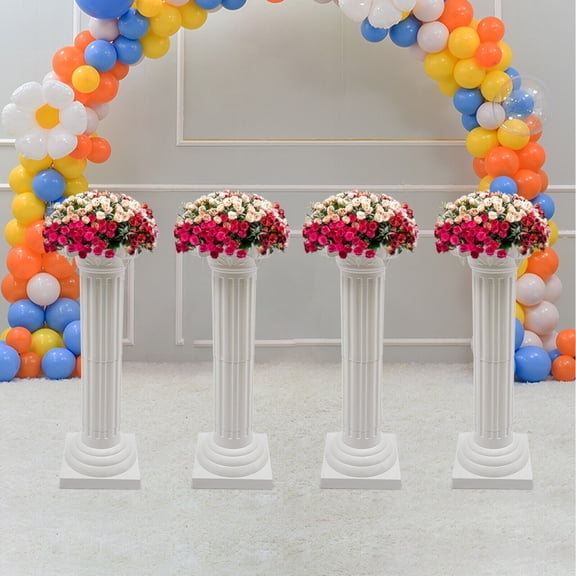 4 PCS Free Standing Wedding Roman Column, Height Adjustable Landscaping Roman Pillar for Event Decoration, White
