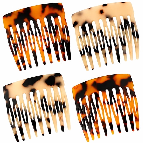 4 PCS French Hair Side Combs, 2" Twist Combs, 9 Teeth Cellulose Acetate, for Bun Chignon Up-Do Styling, Women Girls